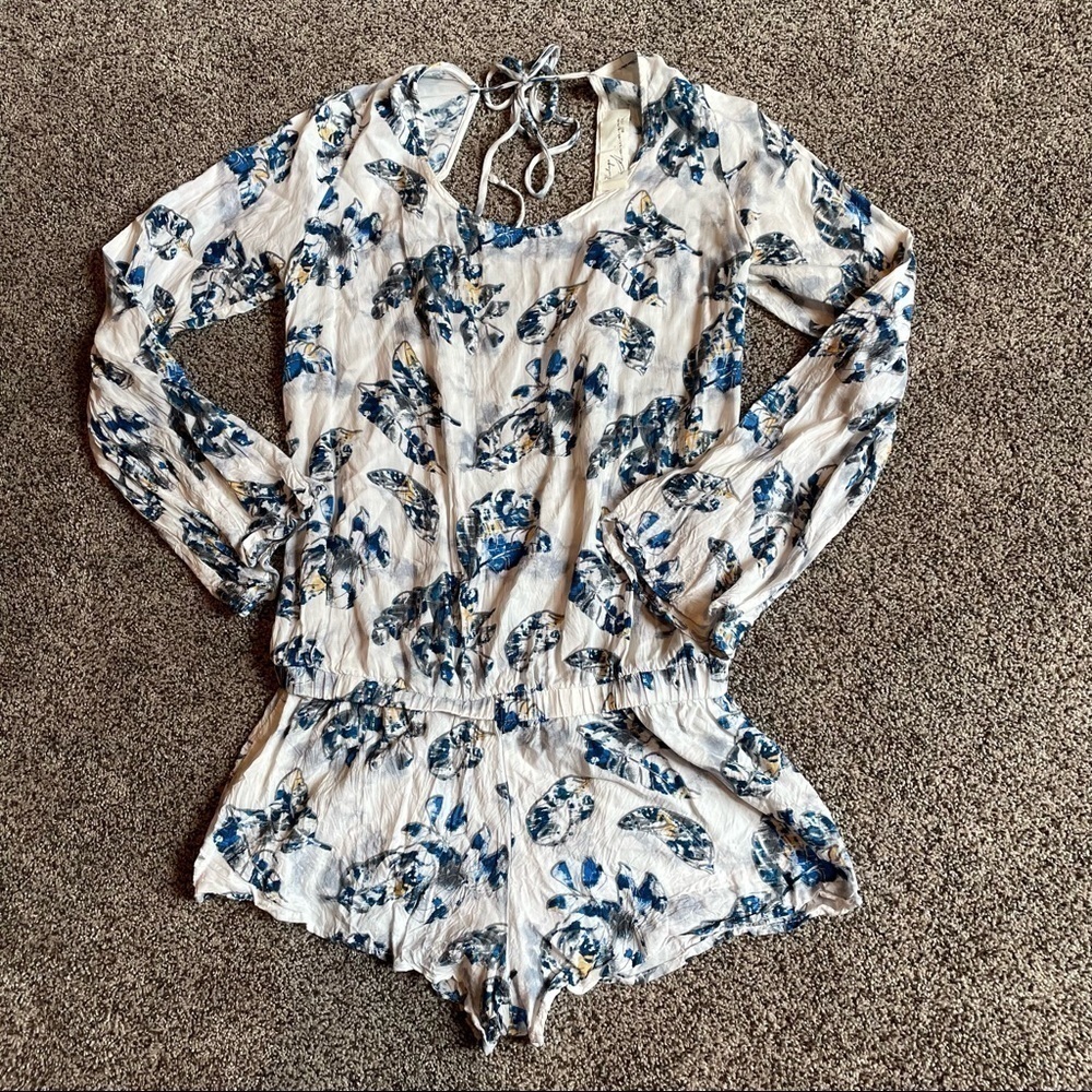 Vintage Havana Long Sleeve Feather Shorts Romper Small